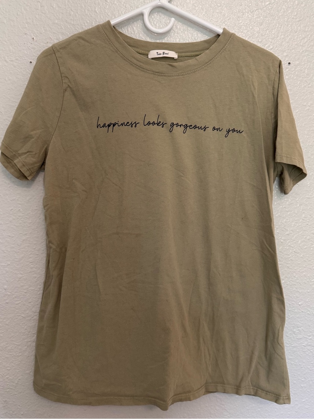 Tres Bien Olive Short-Sleeve Tee with Script Front